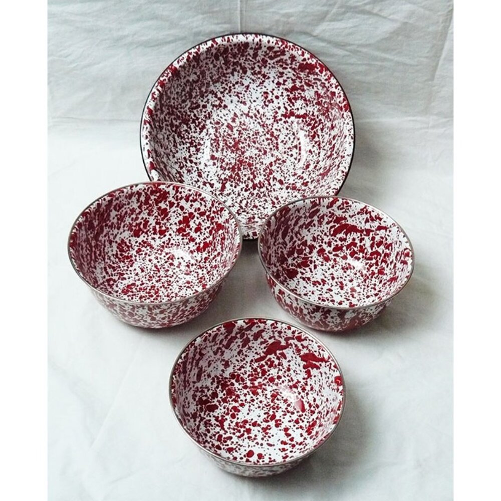 CGS International Enamel Red Splatterware Enamelware 4 PC Nesting Mixing Bowls